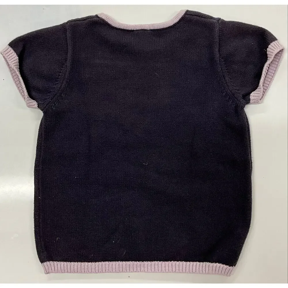 Girl's Gymboree Short Sleeve Sweater Sz 6 Navy Lilac Trim Embroidery Sequins